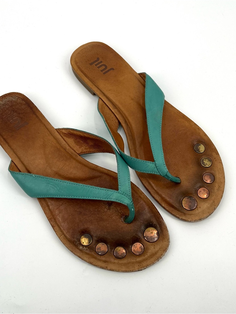 JUIL Earthing Sandals Grounding Thong Flip Flop Leather Blue Slip On HTF Summer